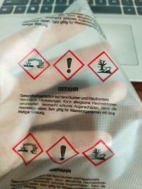 Film printed with hazard pictograms